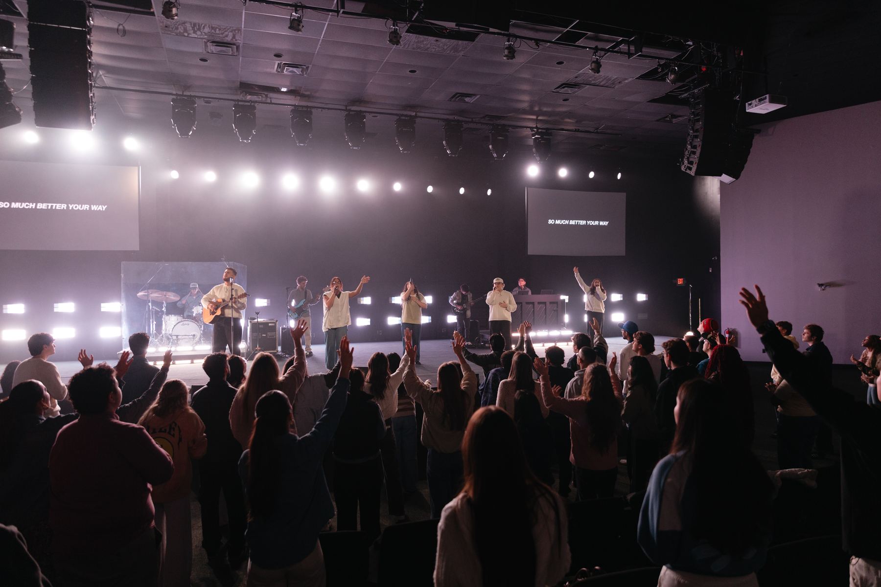 Students worshipping during chapel